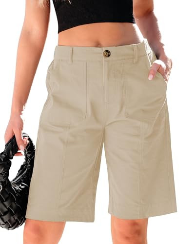luvamia Casual Shorts for Women Khaki Bermuda Shorts Women High Waisted Size Large Size 12 14 | Amazon (US)