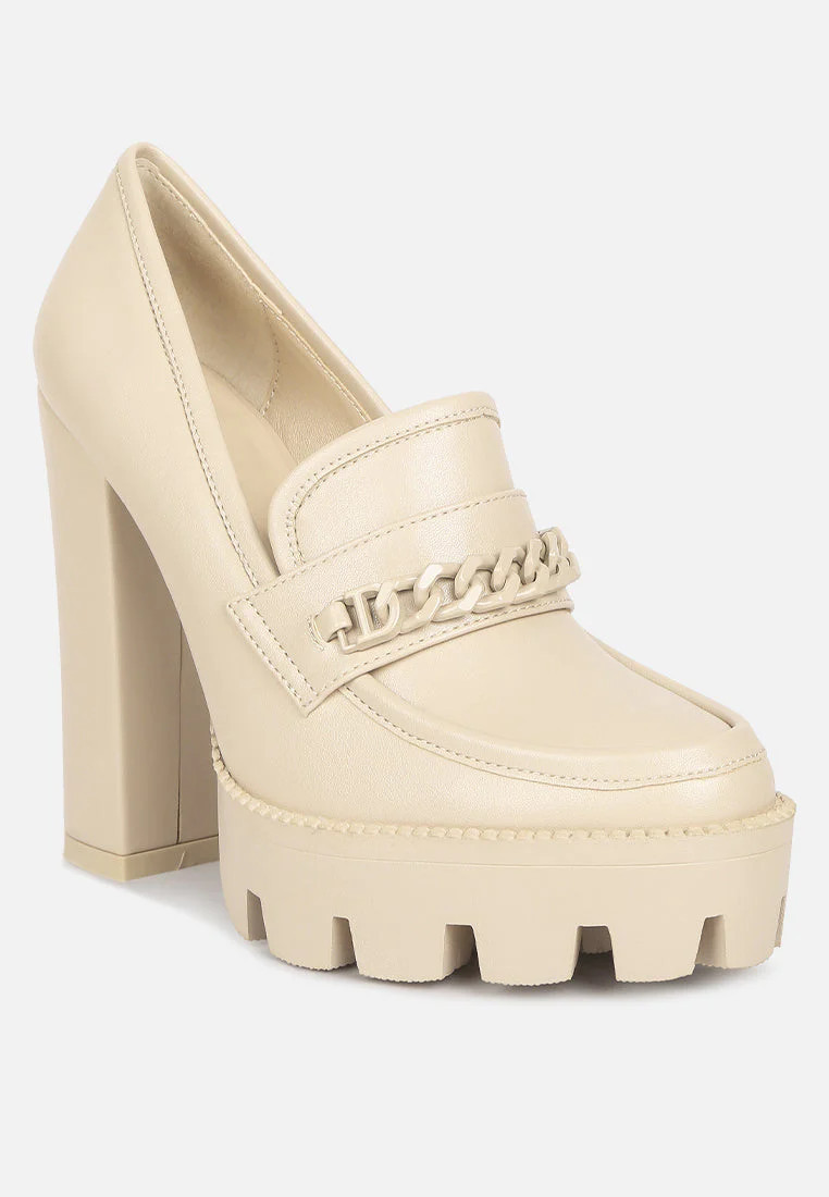 CORINNE Beige Chain Embellished Chunky Loafers | Shop Simon