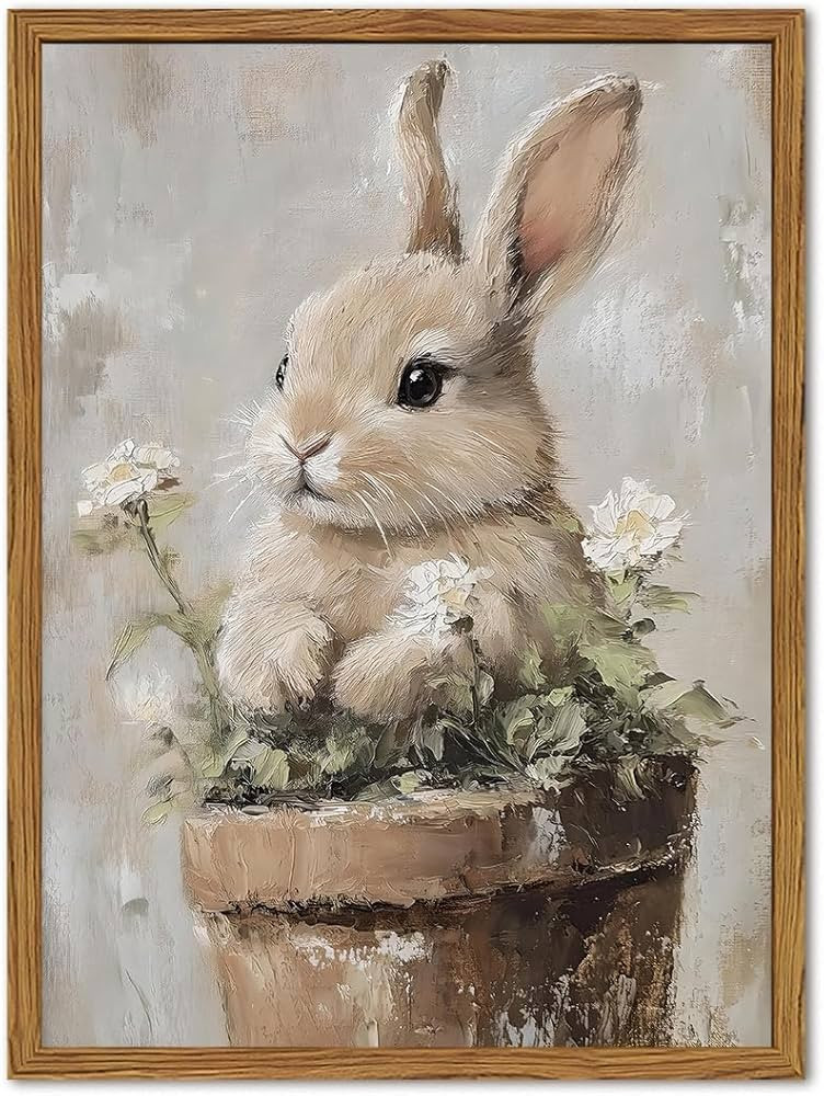 Framed Vintage Easter Bunny Wall Art, Cute Cottagecore Rabbit Floral Pictures Wall Decor, Spring ... | Amazon (US)