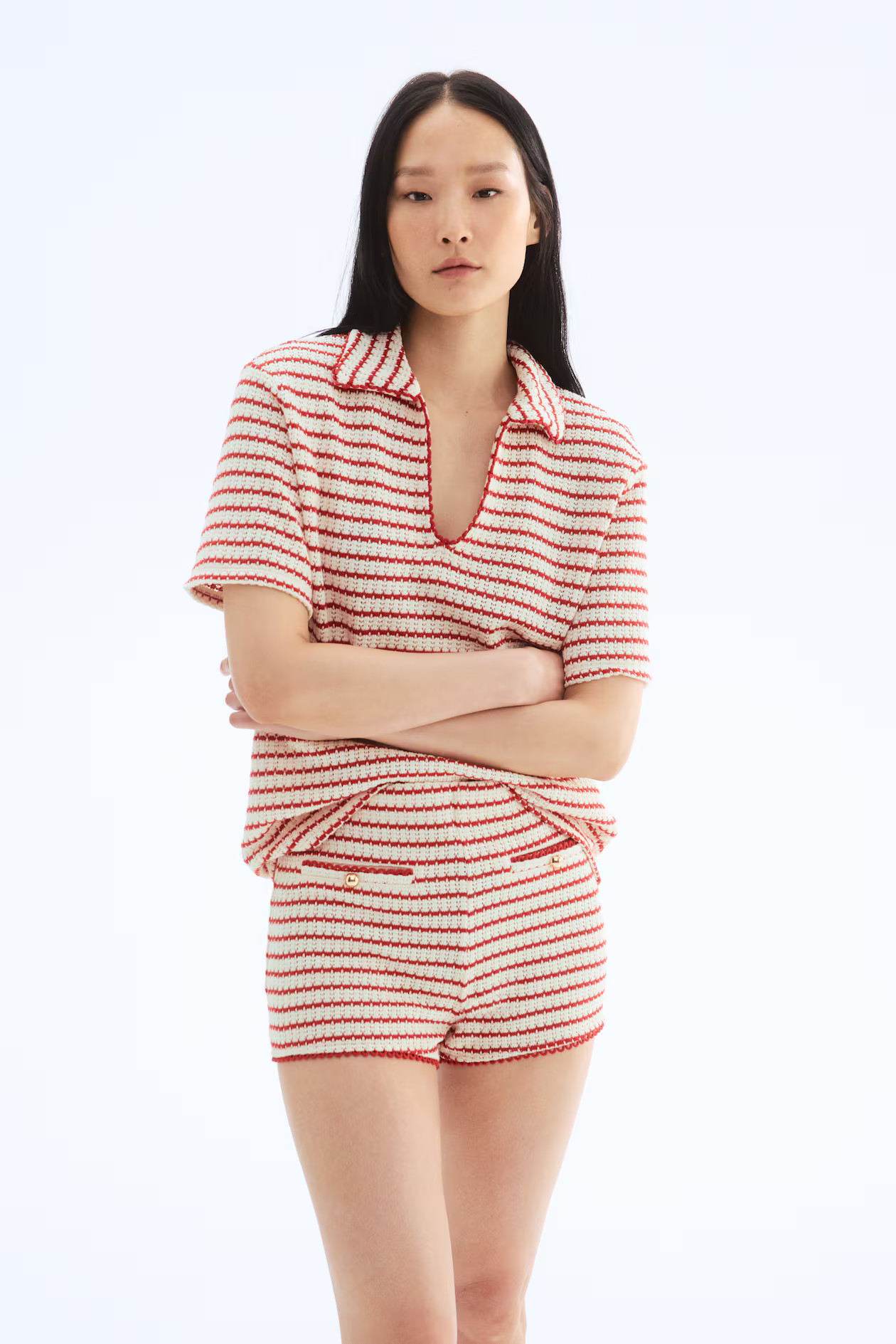 Textured-Knit Top with Collar | H&M (US + CA)