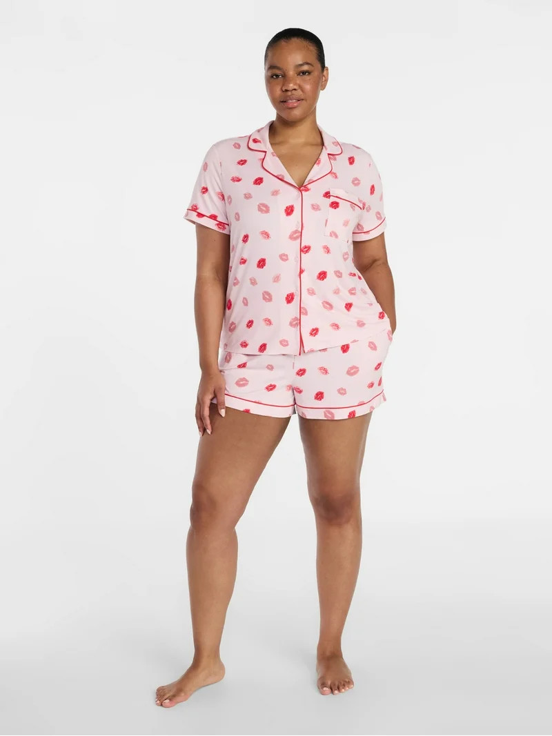 Joyspun Women's Dreamy Soft Collection Notch Top and Shorts Pajama Set, 2-Piece, Sizes XS-3X | Walmart (US)
