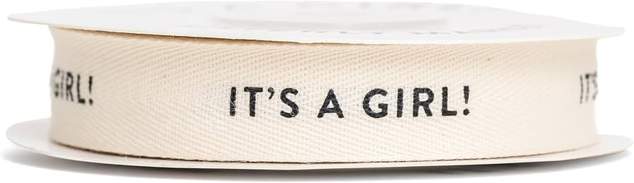 It's A Girl!, Cotton Herringbone Custom Ribbon Natural 5/8in x 10 Yards | Amazon (US)