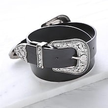 Black Double Vintage Carved Buckle Belt | SHEIN