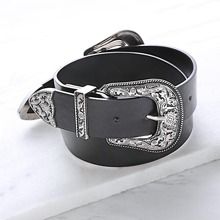 Black Double Vintage Carved Buckle Belt | SHEIN