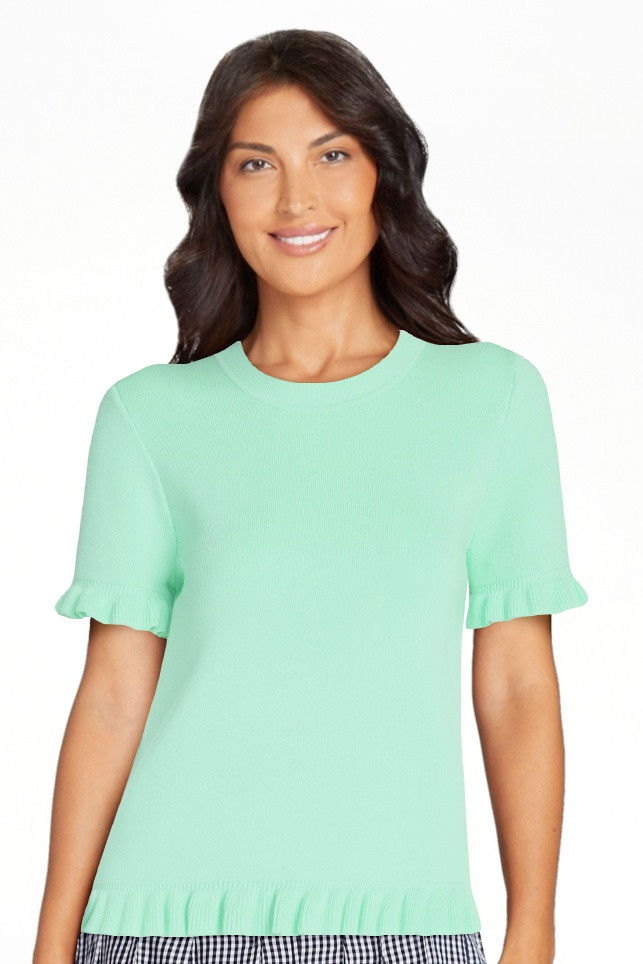 Free Assembly Women\u2019s Ruffle Trim Sweater with Short Sleeves, Lightweight, Sizes XS-XXL | Walmart (US)