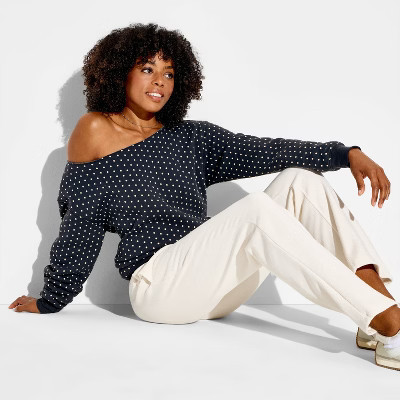 Women's Pullover Sweatshirt - Wild Fable™ Slate Gray Polka Dots XXS | Target