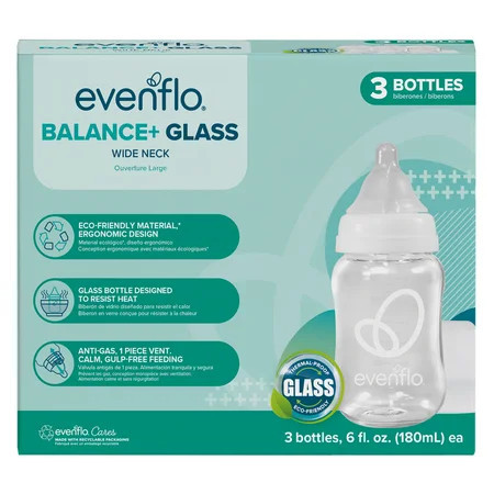 Evenflo Balance + Wide Neck Glass Bottles, 6 Fl oz, 3 Pack | Walmart (US)