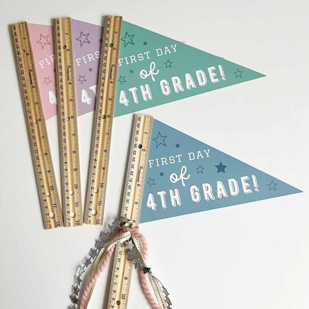 First Day of School Pennant Flag, First Day of 4th Grade Sign, Back to School Props,school Digita... | Etsy (US)