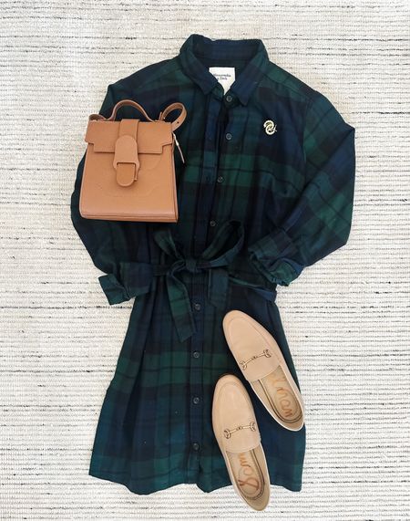 Fall outfit with flannel dress paired with loafers for a chic look. Love this for casual workwear, teacher outfits, date night and more. Super flattering on and I love the tie at the waist! 

#LTKworkwear #LTKSeasonal #LTKstyletip
