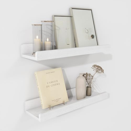 FLYJOE White Floating Shelves for Wall - Wood Picture Ledge Shelf Set of 2 - Wood Floating Shelves with Lip - Picture Shelf for Wall with Ledge | Amazon (US)