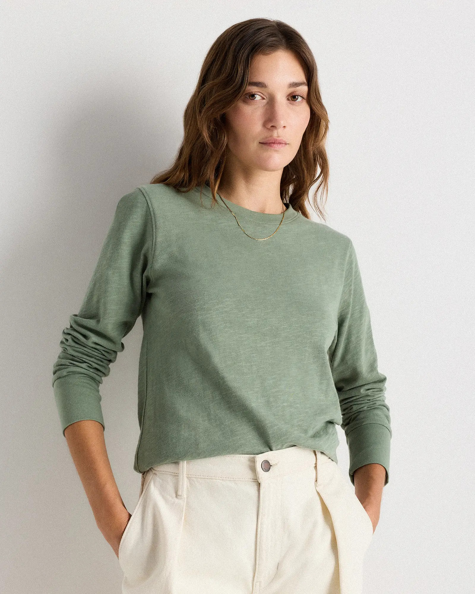 100% Organic Cotton Slub Long Sleeve Tee in Sea Spray Green | Quince