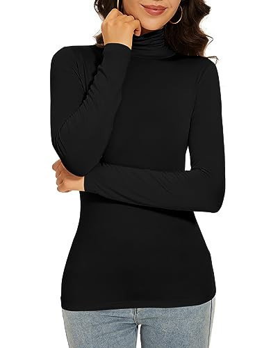 Black Turtle Neck Shirt for Women Long Sleeve Thermal Sexy Layer Tops Going Out Winter Fall (Black L) | Amazon (US)