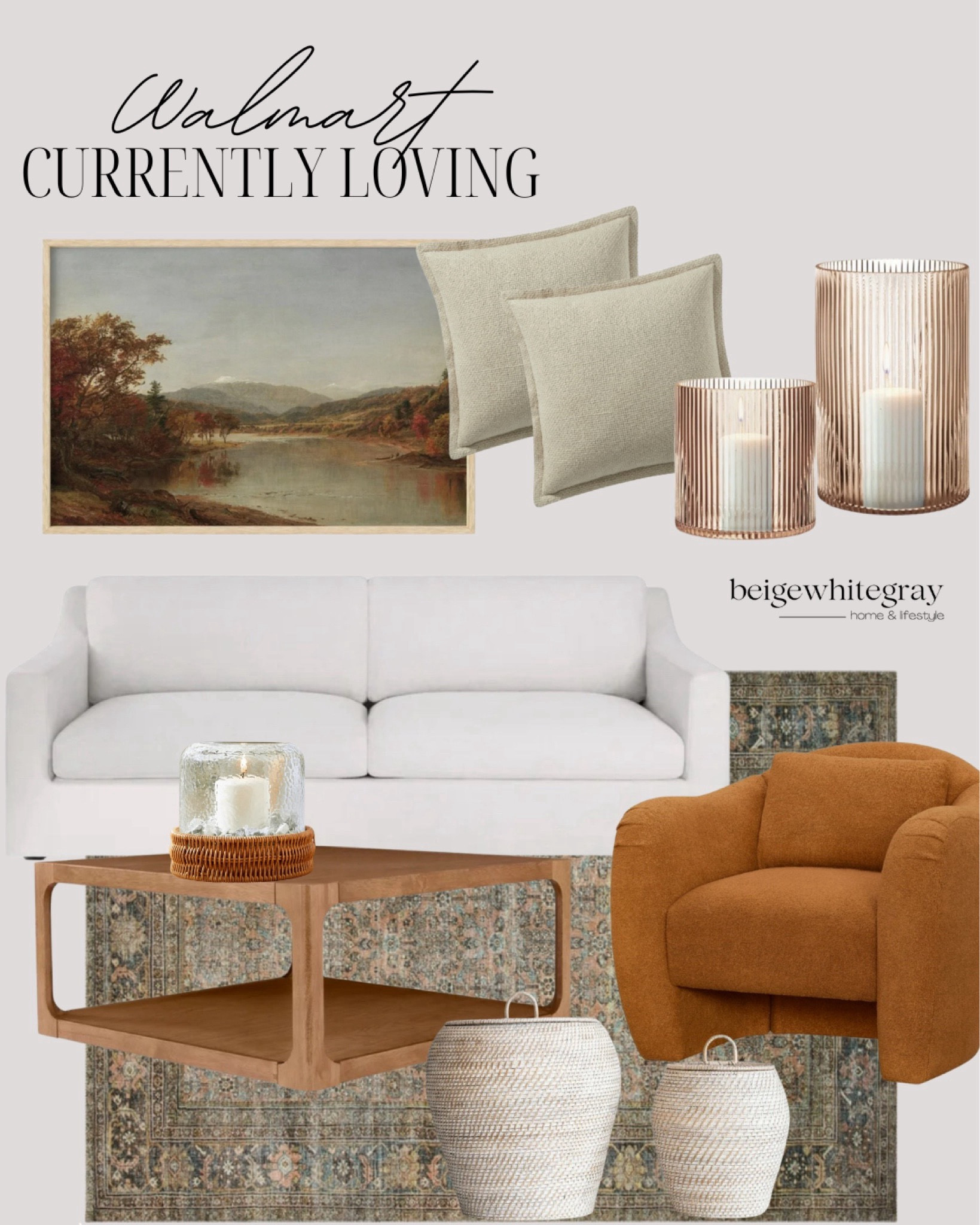 Cozy home vibes with everything curated from Walmart! Yes you can achieve a warm and beautiful look for your home from Walmart!! The accent chair, coffee table and sofa are new!! The rug is stunning and the hurricane candle holders are my favorite 

#LTKFindsUnder100 #LTKHome #LTKStyleTip
