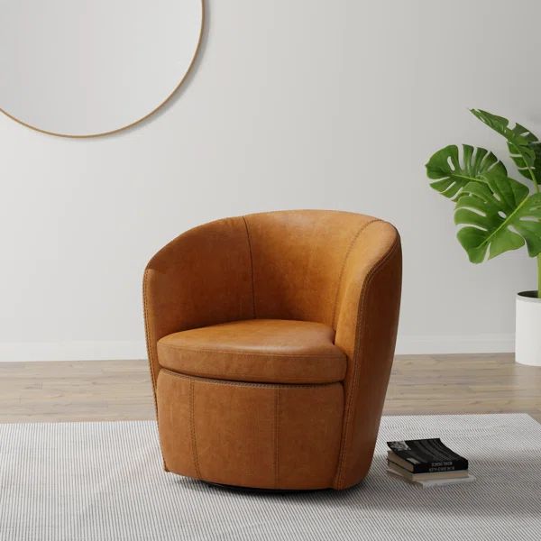 Azurdee Top Grain 100% Genuine Italian Leather Swivel Barrel Chair | Wayfair North America