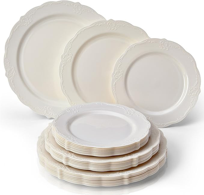Silver Spoons Disposable Dinnerware Set|Vintage Collection, 10 Servings, Cream | Amazon (US)
