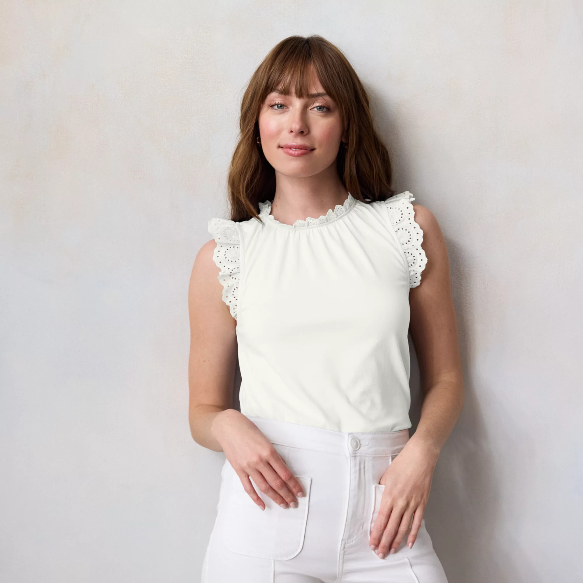 Women's LC Lauren Conrad Lace Ruffle Sleeve Crewneck Tank Top | Kohl's