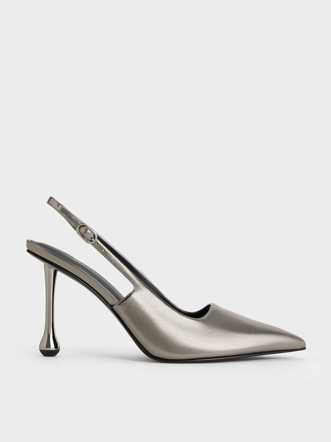 Metallic Sculptural-Heel Pointed-Toe Pumps
    
         - Pewter | Charles & Keith US