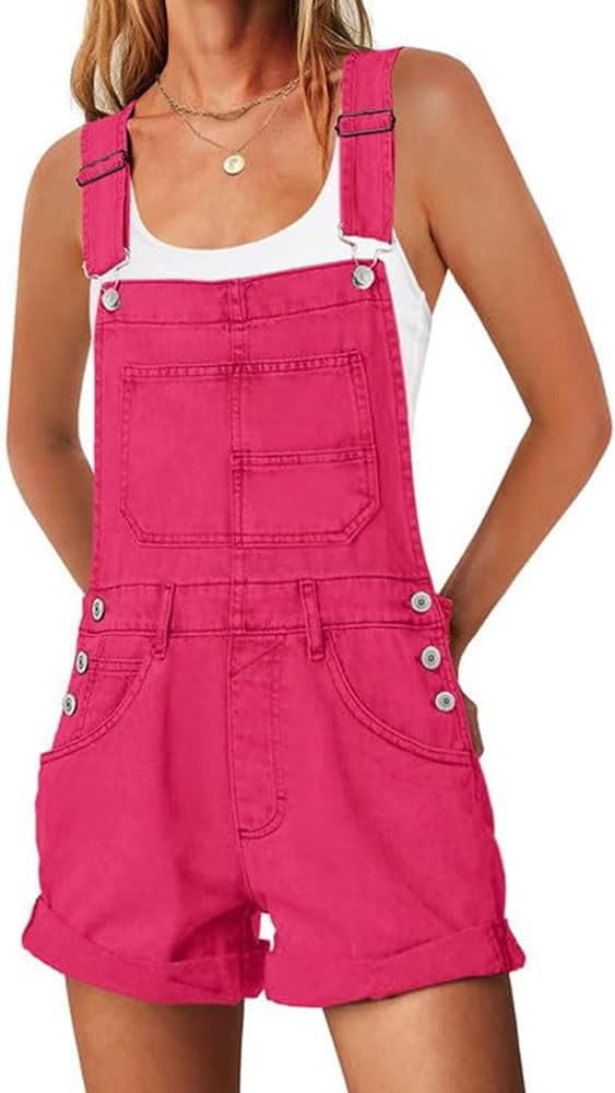 ReachMe Womens Casual Adjustable Bib Overalls Shorts Classic Cuffed Hem Shorts Romper Vintage Sho... | Amazon (US)