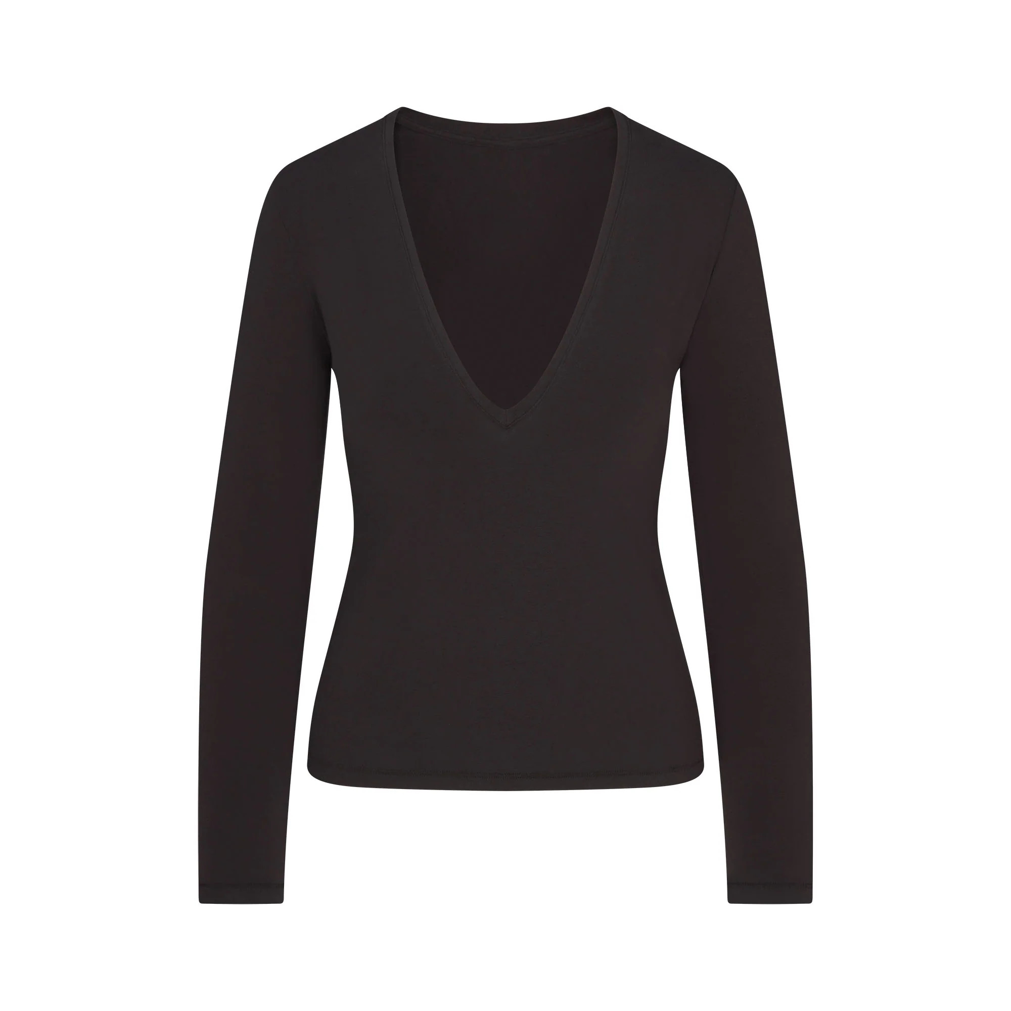 COTTON JERSEY LONG SLEEVE PLUNGE TOP | SOOT | SKIMS | SKIMS (US)