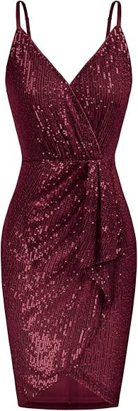 GRACE KARIN Women's Sexy Sequin Dress Wrap V-Neck Ruched Bodycon Spaghetti Straps Cocktail Party ... | Amazon (US)