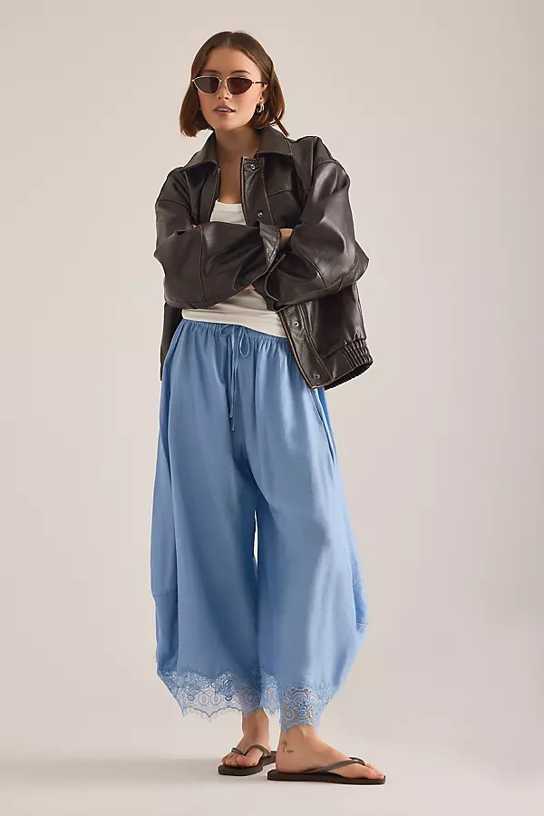 By Anthropologie Cropped Lace-Hem Trousers | Anthropologie (UK)
