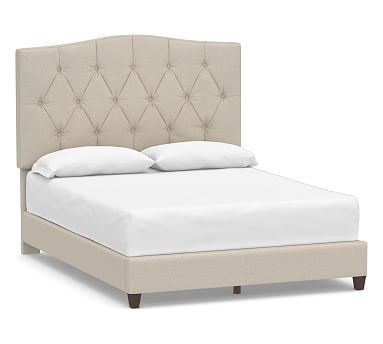 Elliot Curved Upholstered Bed, Queen, Performance Chateau Basketweave Oatmeal | Pottery Barn (US)