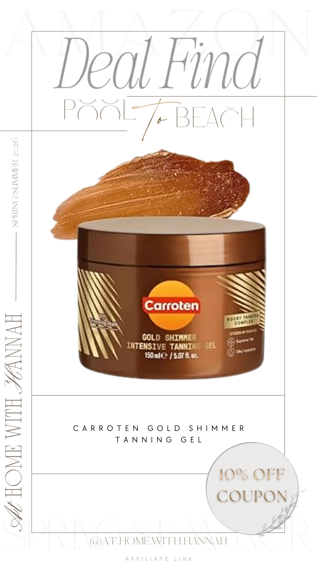 gold shimmer tanning gel • deep bronze glow • pool to beach beauty find

✨This is one of those summer beauty finds that instantly makes you want a pool day. I love that this one gives your skin that rich golden bronze look with a subtle shimmer, so you look more glowy right away while still building that deeper summer color. Such a fun one for beach days, pool days, and vacation when you want your skin to look extra bronzed and pretty.



•
carroten gold shimmer tanning gel • shimmer tanning gel • deep bronze glow • golden tan look • bronzed summer skin • pool to beach beauty • vacation tanning essential • glowy body care • summer beauty find • amazon tanning find
#tanninggel #summerbeautyfinds #bronzedskin #vacationbeauty #pooldayessentials

#LTKSaleAlert #LTKSeasonal #LTKSwim