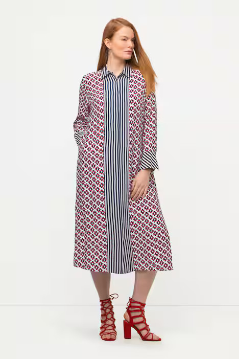 Mixed Print Collared Dress | Ulla Popken - US