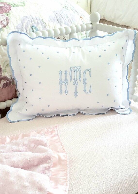 Scallop Pillow Sham/Monogrammed Pillow/Boudoir Pillow/Baby Pillow/Pillow with Dots/Luxury Linens/... | Etsy (US)