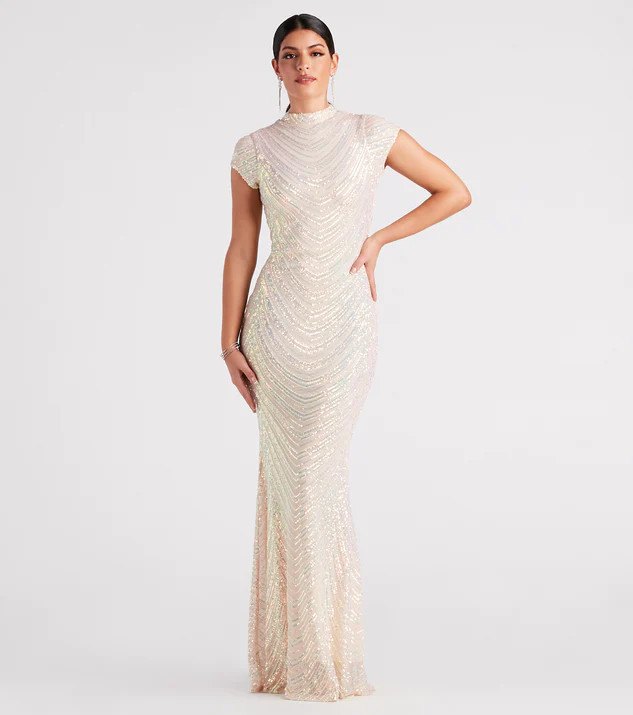 Justine Formal Sequin Mock Neck Mermaid Dress | Windsor Stores