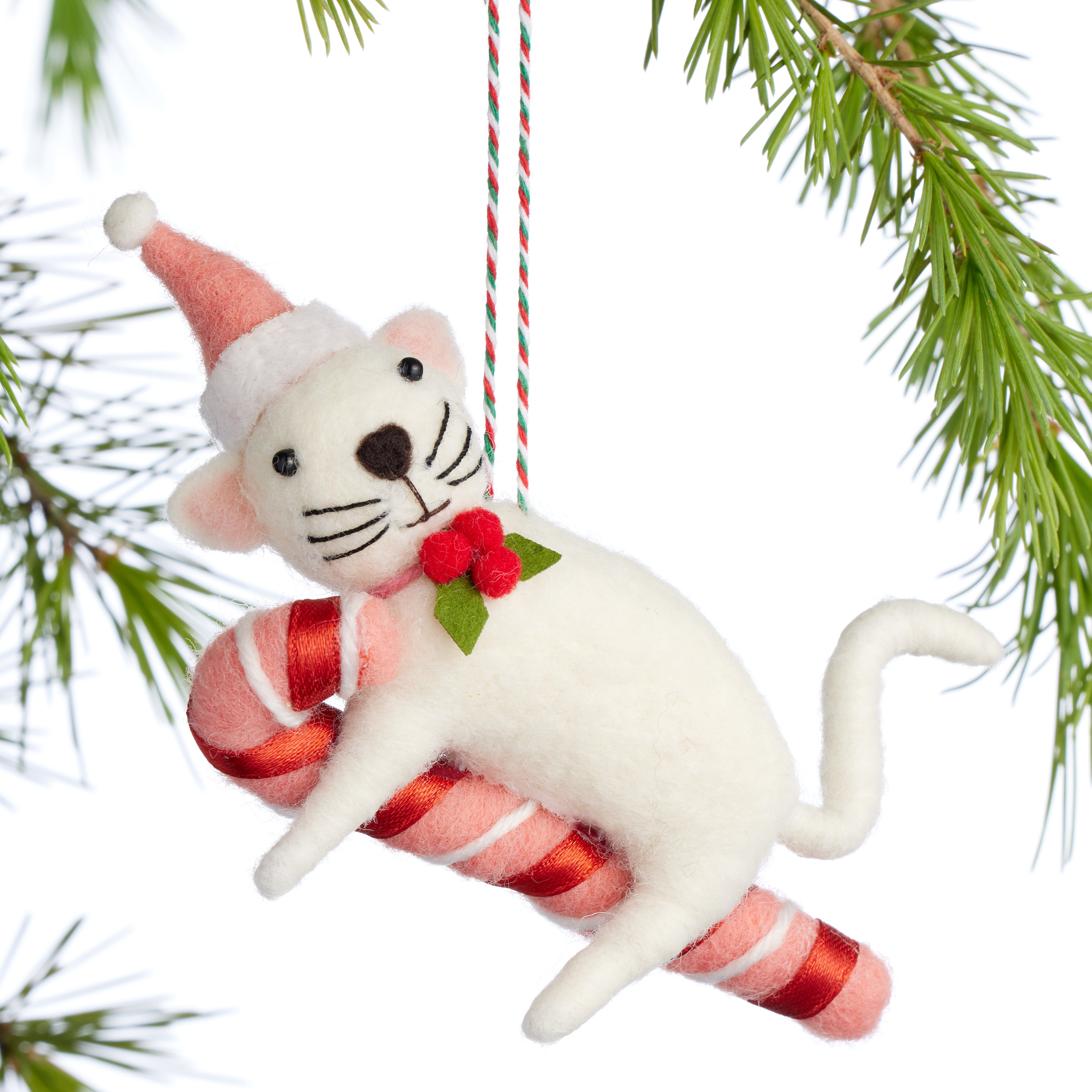 Wool Cat with Candy Cane Ornament | World Market