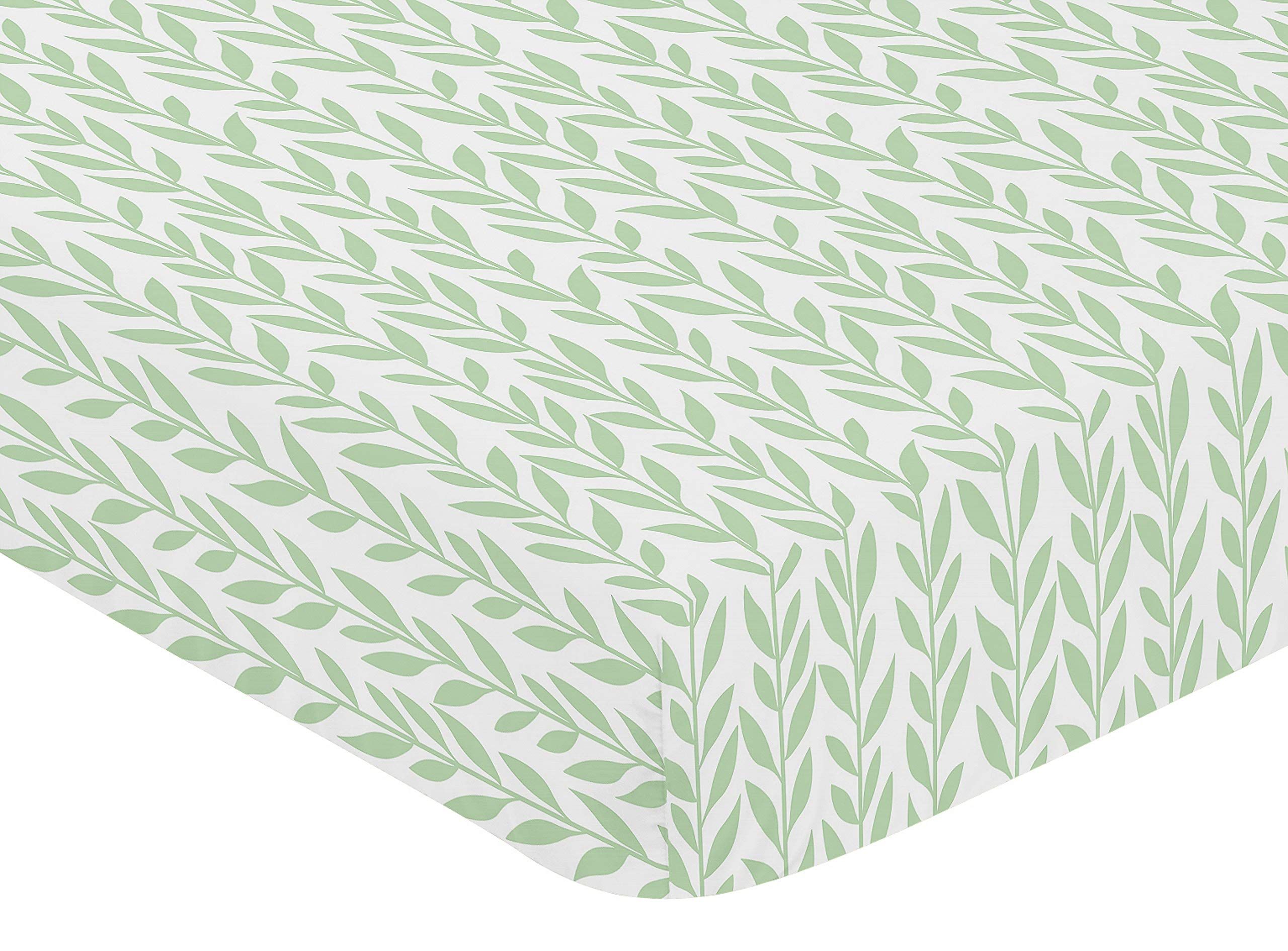 Sweet Jojo Designs Green and White Leaf Floral Girl Baby or Toddler Nursery Fitted Crib Sheet - Boho | Amazon (US)