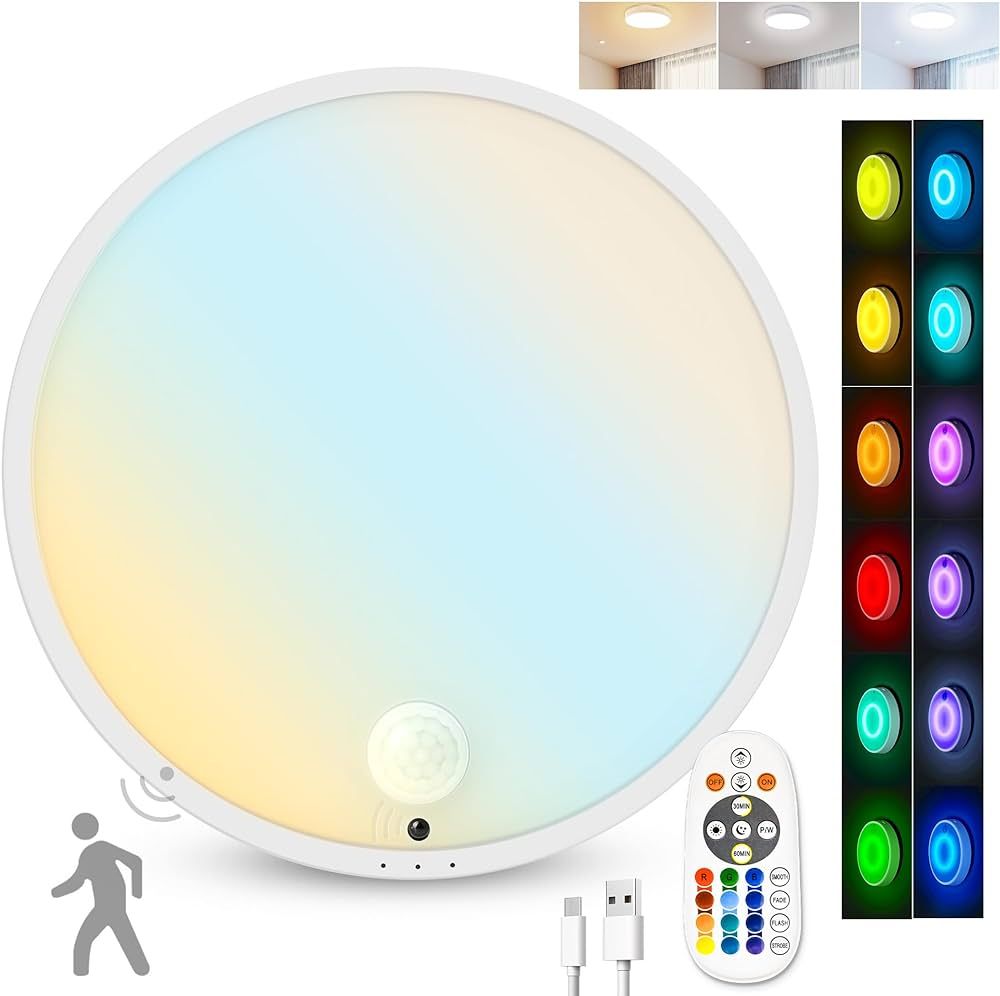 Motion Sensor Ceiling Light, Rechargeable Battery Powered Ceiling Light with 15 Color Temperature... | Amazon (US)