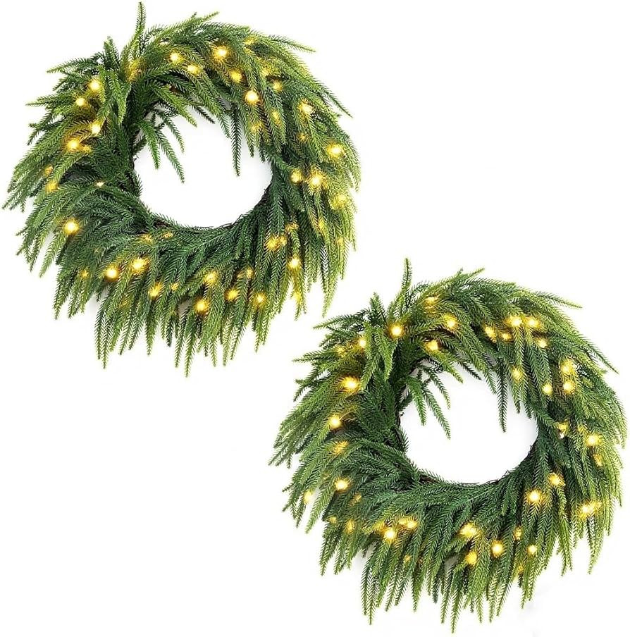 24in Pre-Lit Christmas Wreaths for Front Door, Norfolk Pine Wreath with 50 LED RGB String Lights ... | Amazon (US)