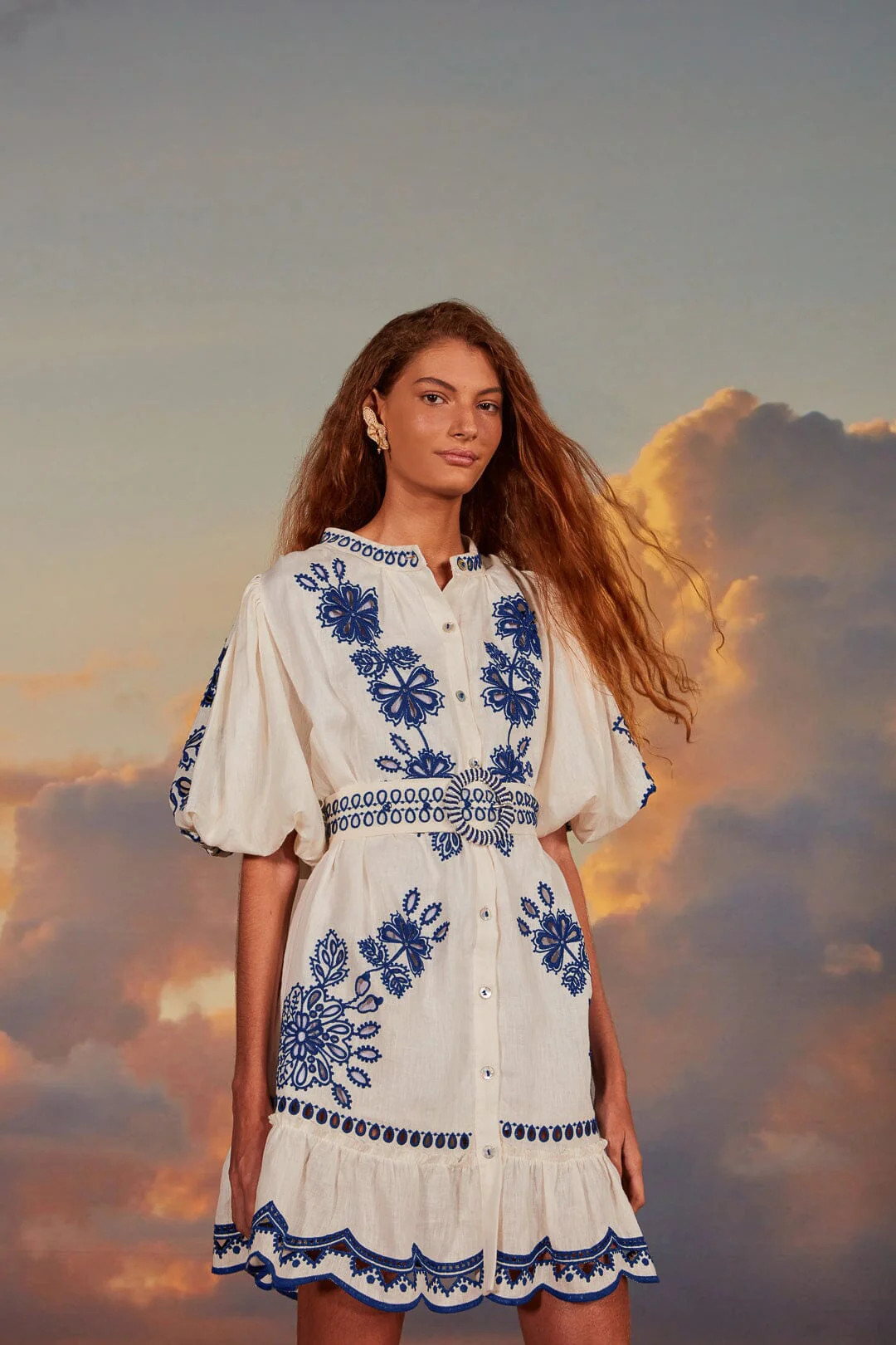 White Richelieu Euroflax™ Premium Linen Mini Dress | FarmRio (US)