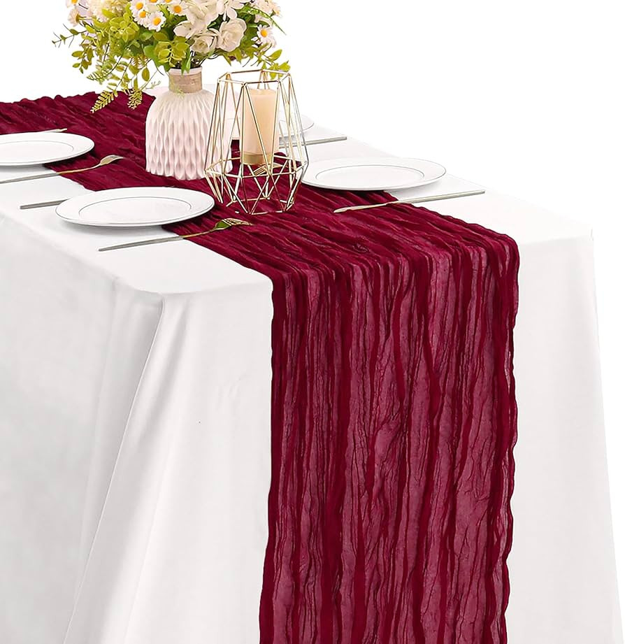 Burgundy 10FT Cheesecloth Table Runner Boho Gauze Fabric Table Runner Rustic Sheer Runner for Wed... | Amazon (US)