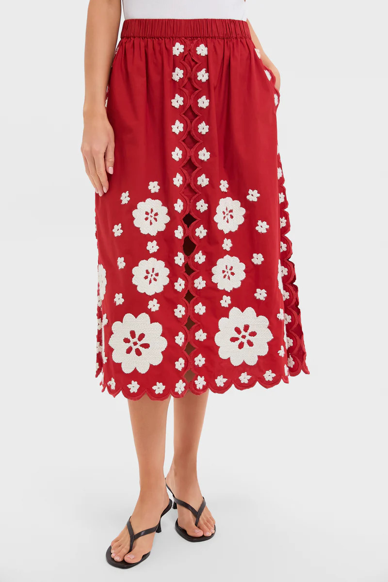 Red Catrine Applique Midi Scallop Skirt | Tuckernuck (US)