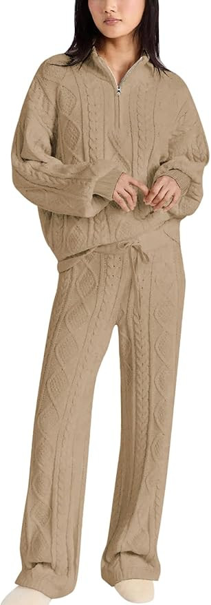 Paintcolors Womens 2 Piece Lounge Set Oversized Fall Knit Pajamas Long Sleeve Top Wide Leg Pants ... | Amazon (US)