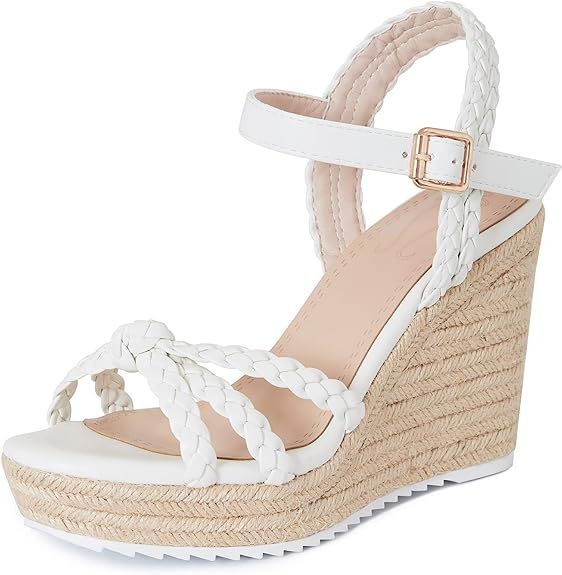 mikarka Espadrille Wedge Sandals for Women Braided Knot Ankle Strap Open Toe Platform Sandals | Amazon (US)