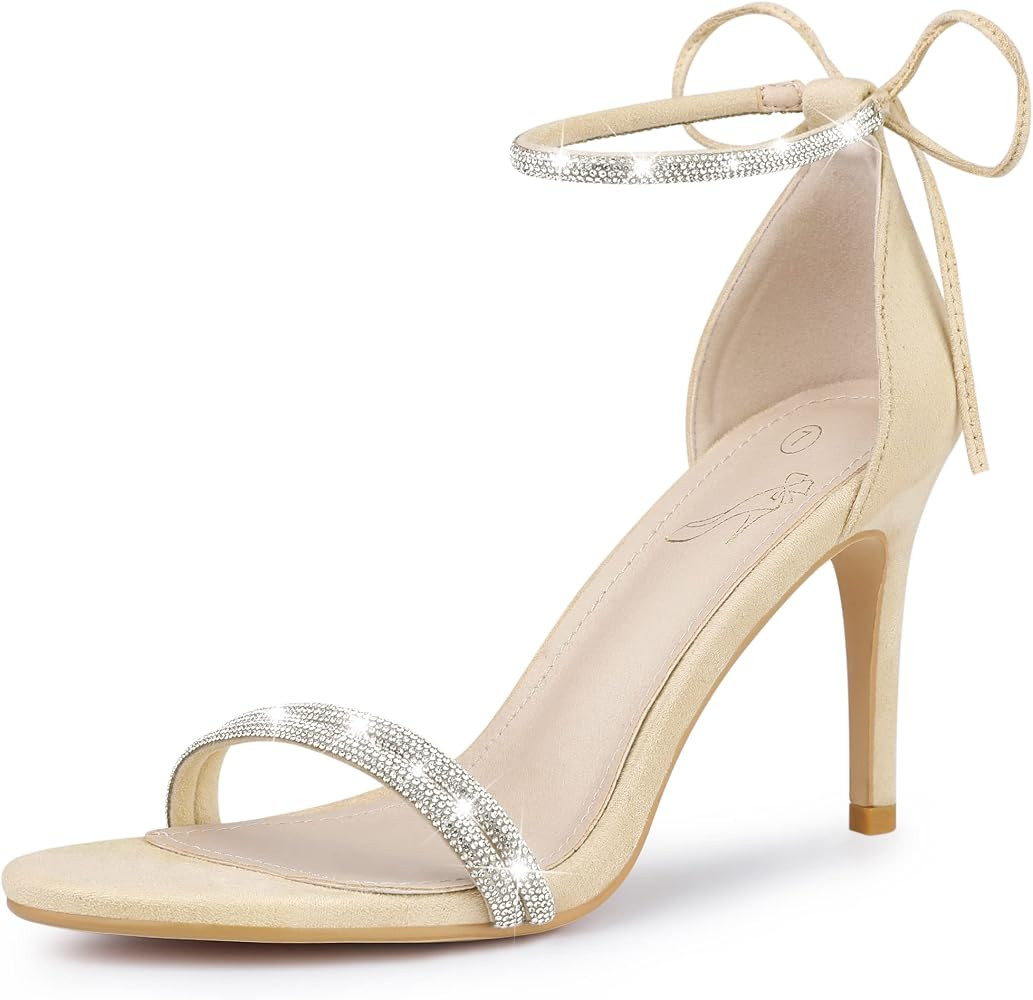 Perphy Rhinestone Ankle Tie Stiletto Heels Sandals for Women | Amazon (US)
