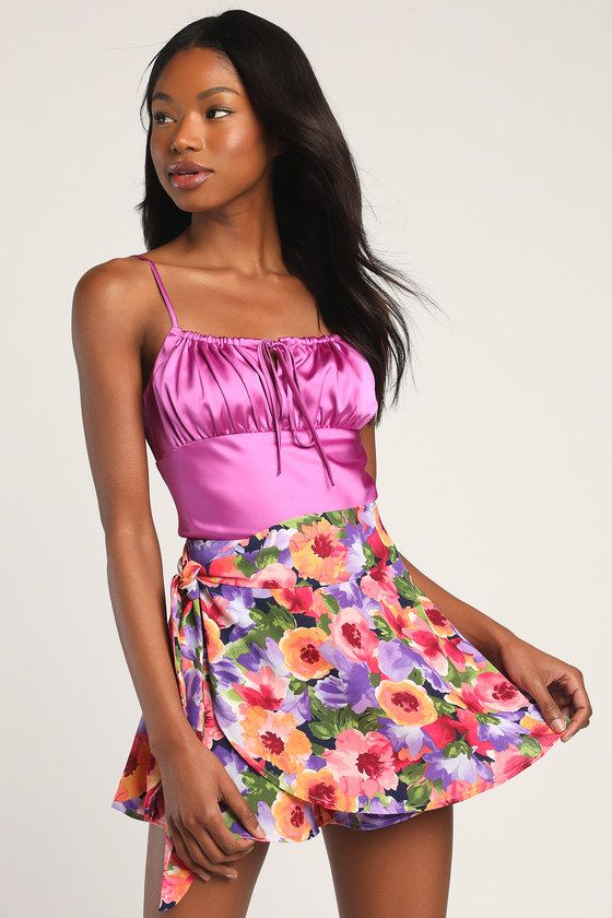 Free to be Wild Multi Floral Print Tie-Front Skort | Lulus (US)