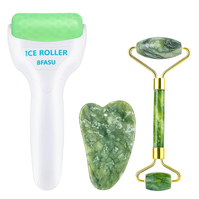 Facial Roller Set of 3, Ice Roller, Two-Sided Jade Roller and Gua Sha Massage Tool, Rolling Tool ... | Amazon (US)