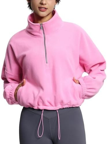 THE GYM PEOPLE Women’s Half Zip Crop Pullover Sweatshirt Fleece Loose Fit Workout Tops with Poc... | Amazon (US)