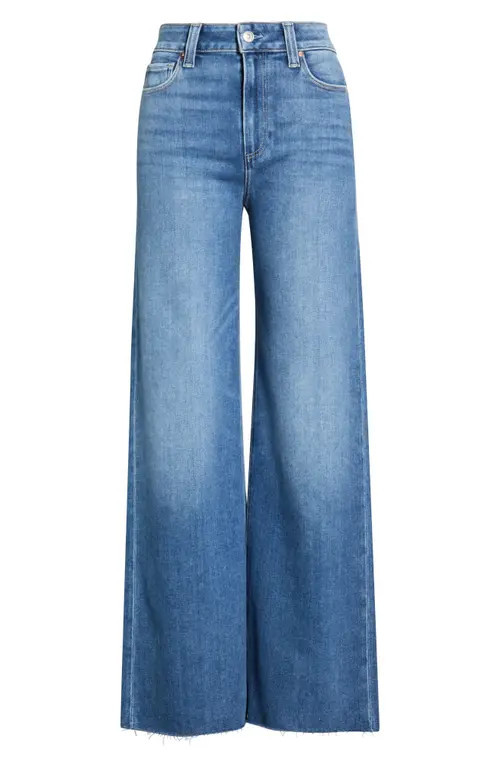 PAIGE Anessa Raw Hem Wide Leg Jeans in Monaco Mist at Nordstrom, Size 33 | Nordstrom