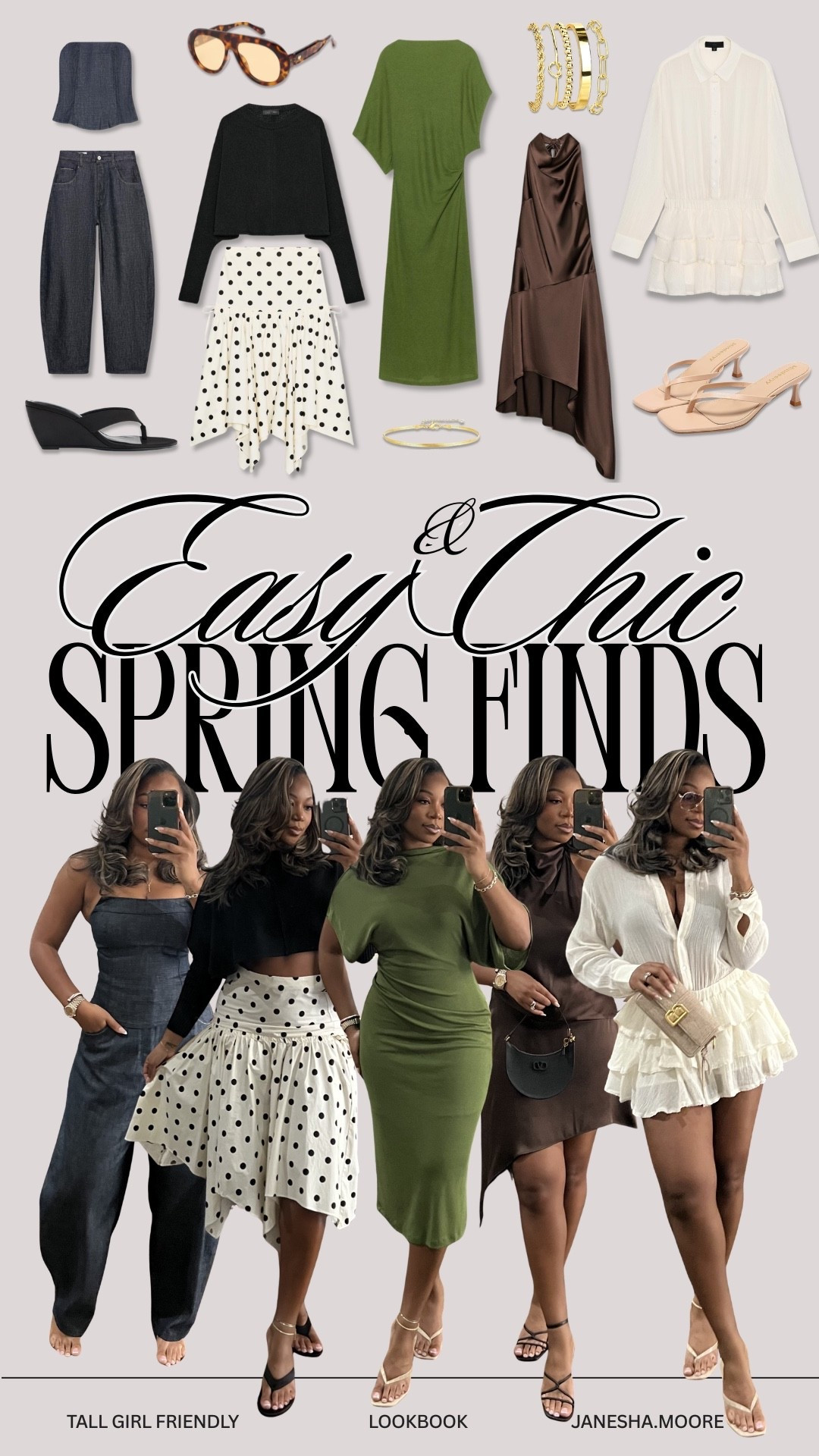 Medium green dress. Denim set- medium top and 12 bottoms. ruffle romper- Xlarge. Brown dress- large. Black and white- small top and large polka skirt #LTKSpringSale