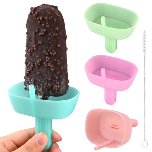 WMKGG Silicone Popsicle Holders for Kids, 4 Pack Reusable Drip-Free Ice Pop Stick Holder with Straw Brush, Fit Standard and Wide Sized Sticks Drip Free Popsicle | Amazon (US)