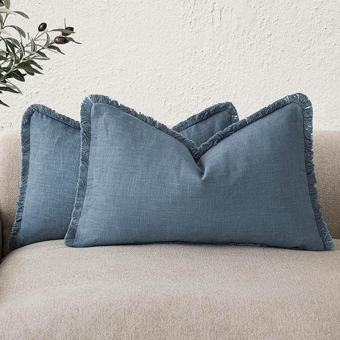 Foindtower Set of 2 Decorative Linen Fringe Lumbar Throw Pillow Covers Boho Farmhouse Cushion Cov... | Amazon (US)