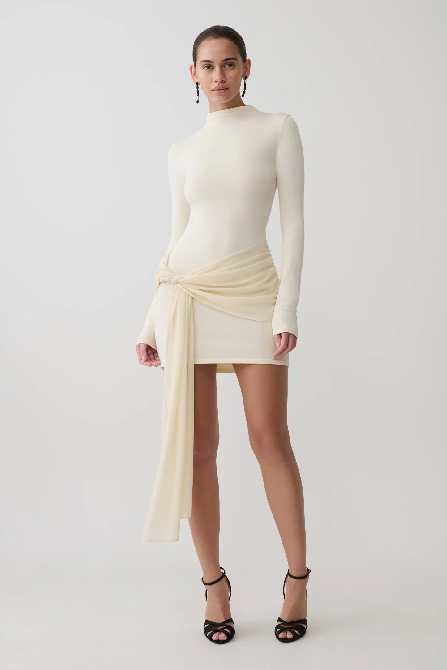 Grayson Knit Chiffon Mini Dress - Buttercream | MESHKI US