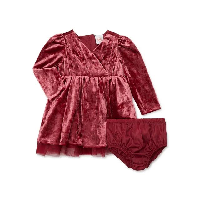 Wonder Nation Baby and Toddlers Girls’ Long Sleeve Holiday Dress with Diaper Cover, Sizes 0/3M-... | Walmart (US)