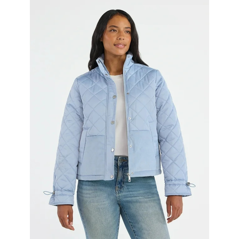 Time and Tru Women's and Women’s Plus Mixed Media Puffer Jacket, Sizes XS-2X - Walmart.com | Walmart (US)